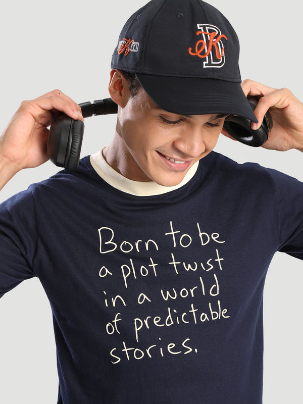 Men Navy Ringer Regular Fit Cotton Tshirt
