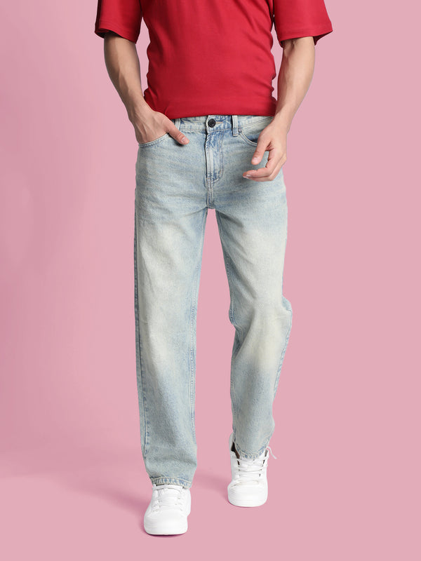 Men Blue Relaxed Heavy Washed  Jeans