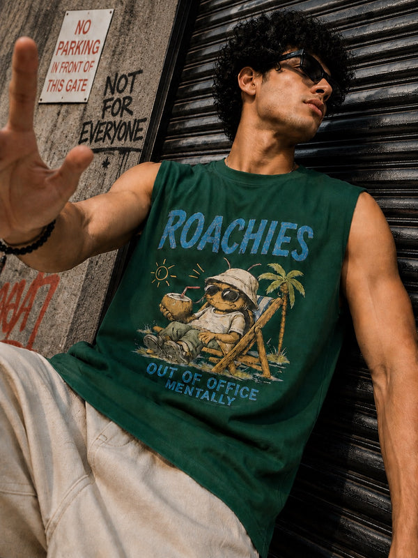 Men Green Graphic Relaxed Sleevesless T-Shirt