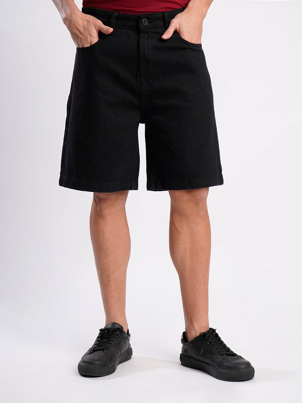 Men Black Relaxed Fit Denim Short