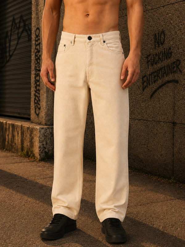 Men Ecru Straight Jeans