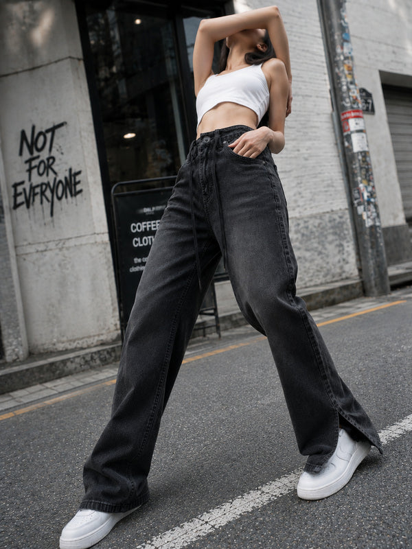 Women Black Bootcut Side Slit Jeans