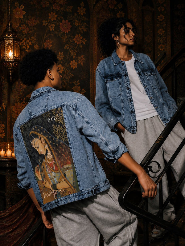 Unisex Mood Switch Oversized Denim Jacket with Swappable Graphic Patch
