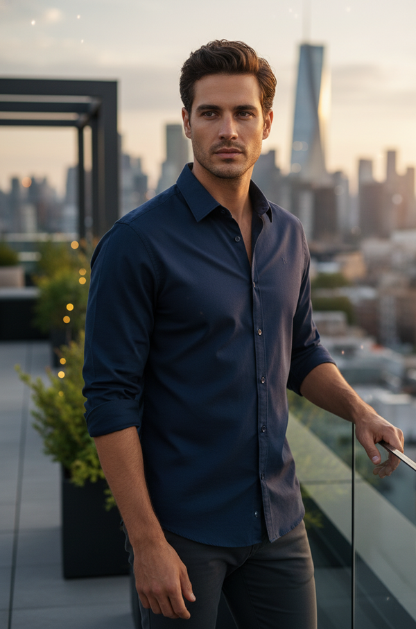 Men Blue regular fit solid cotton shirt