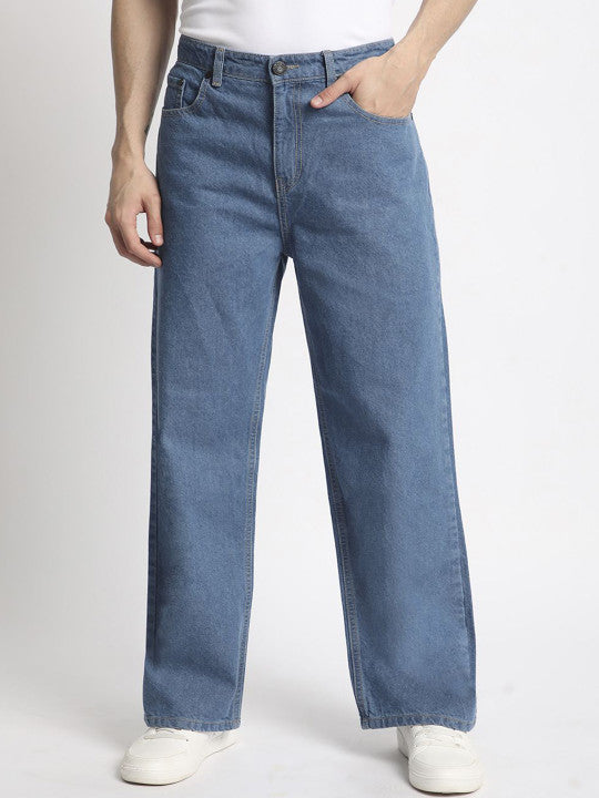 Men Blue Wide Leg Eans