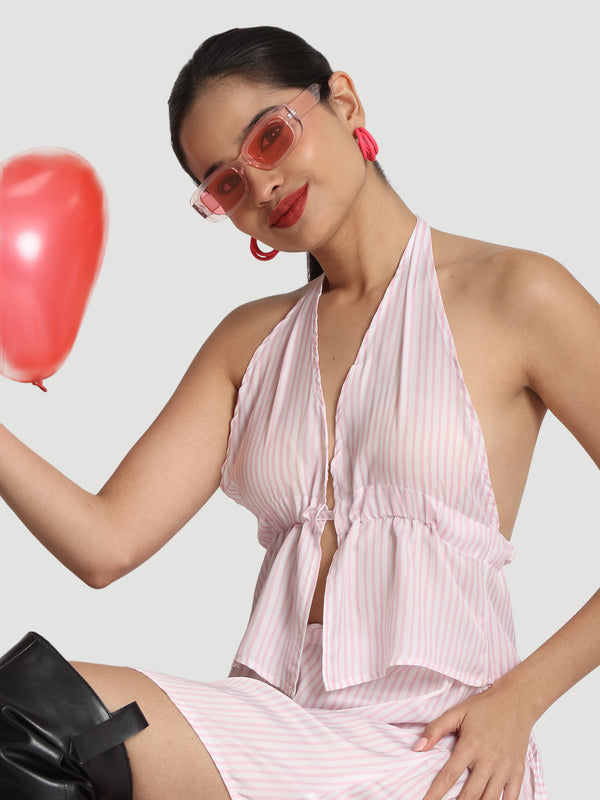 Women Stripes Slim Fit Halter Neck Top