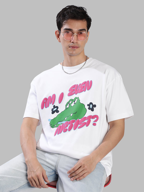Mens White Graphic Print Oversized T-shirt