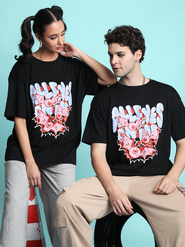Men Oversize Fit Black "All Eyes On Me" Typography T-Shirt