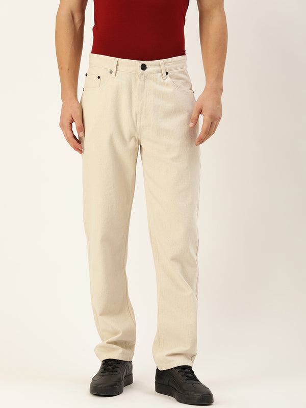 Men Ecru Straight Jeans