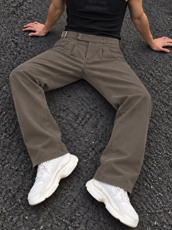 Men Moss Grey Relaxed Korean Adjustable Trousers