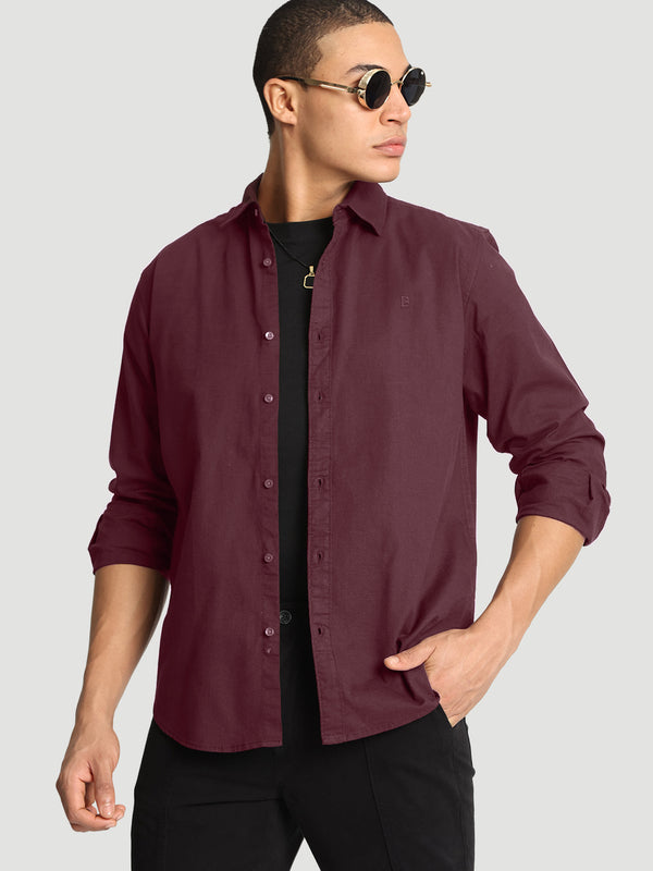 Men Marroon regular fit solid cotton shirt