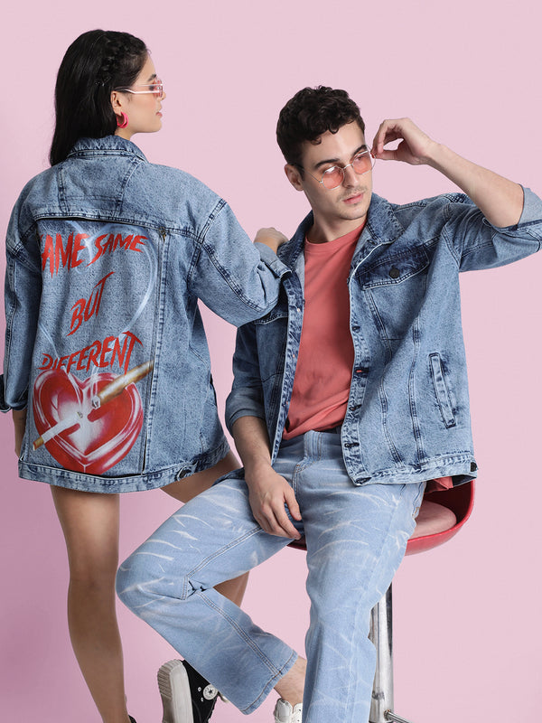 Men Cotton Denim Jacket with Swappable Back Graphics panel