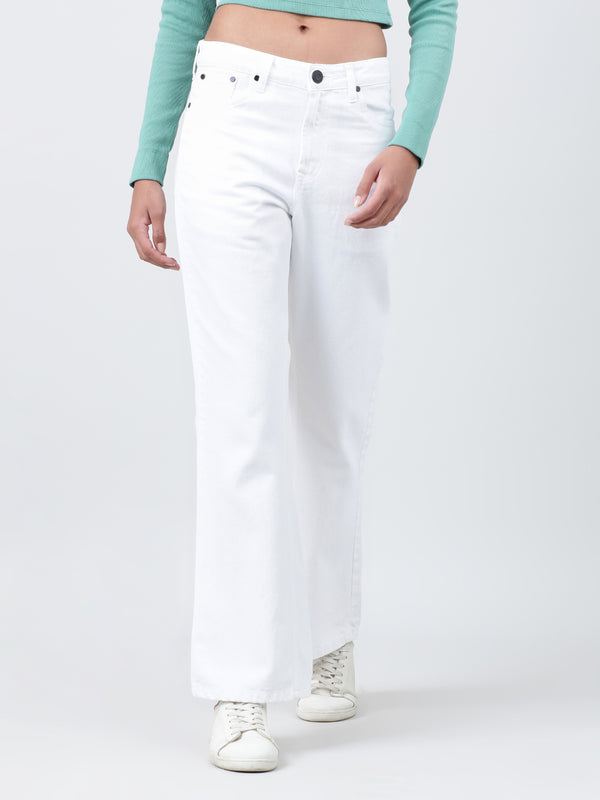 Women White Pure Cotton Solid Bootcut Denim Jeans