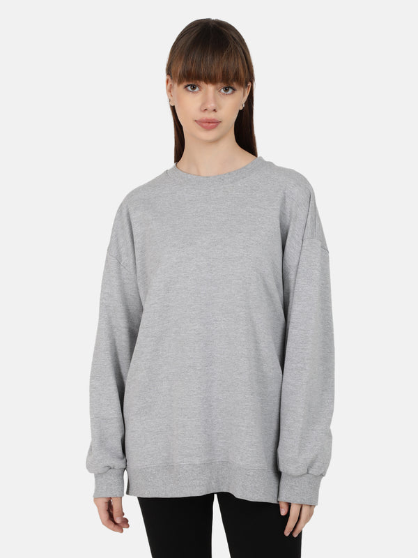 Women Solid Grey Oversized Fit Sweatshirt