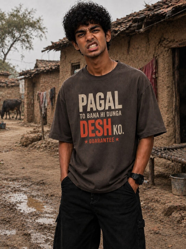 Men Brown Oversize Graphic T-Shirt