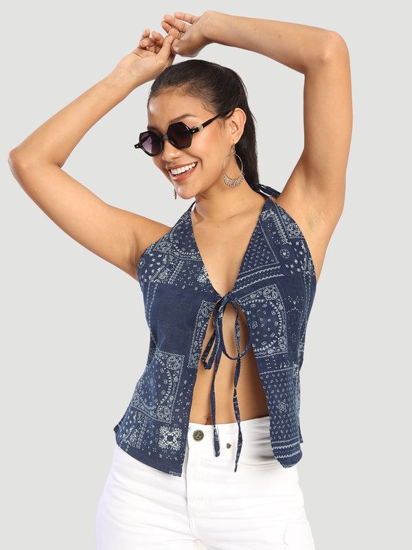 Women Halter neck front tie up adjustable top