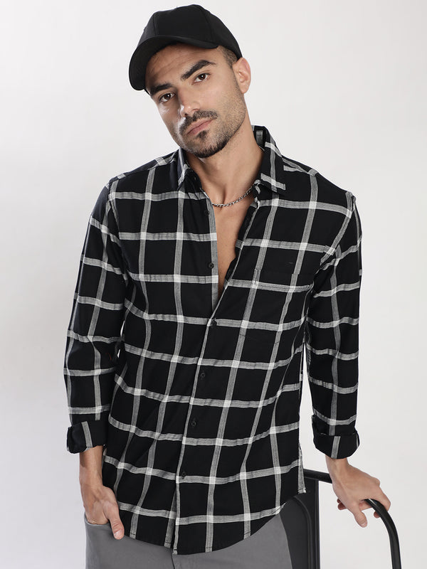 Men Black and White Checked Shirt