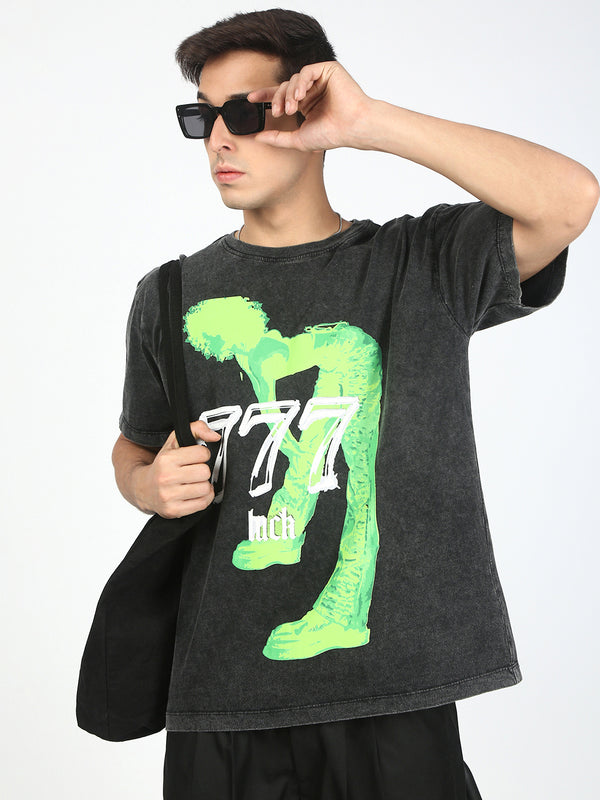 Men Black Acid-Wash Graphic T-shirt
