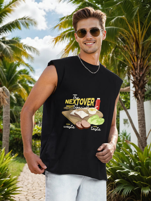 Men Black Sleeveless Graphic Oversized T-Shirt