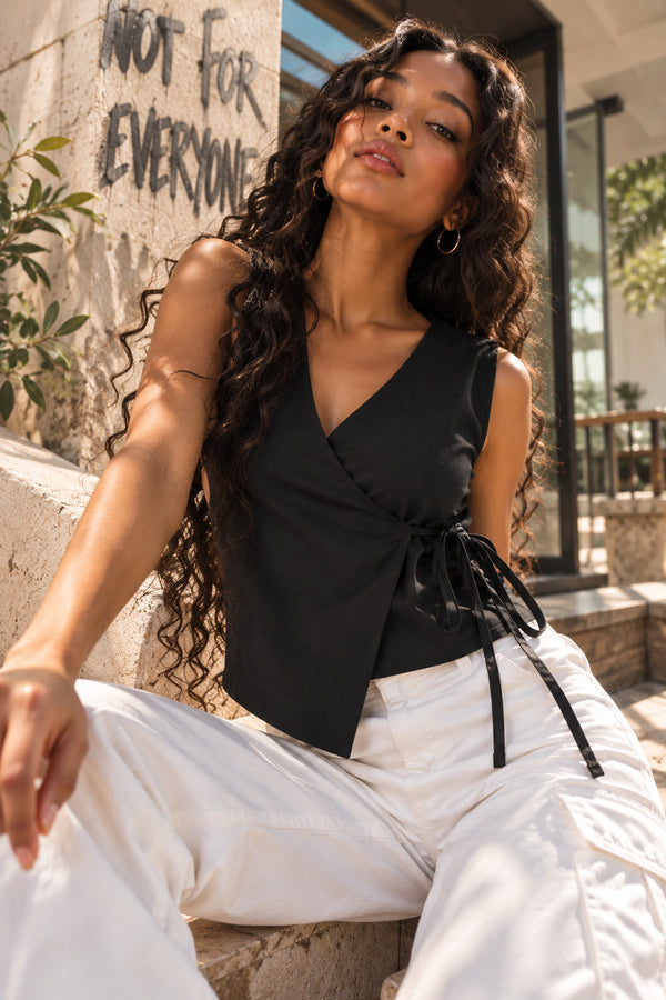 Women Over Lap Black Adjustable Top With Side Knot