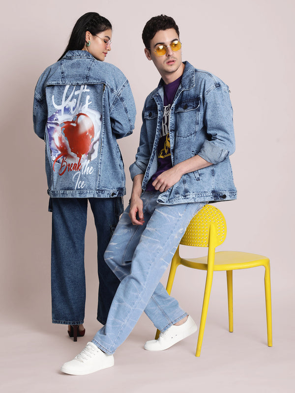 Men Cotton Denim Jacket with Swappable Back Graphics panel