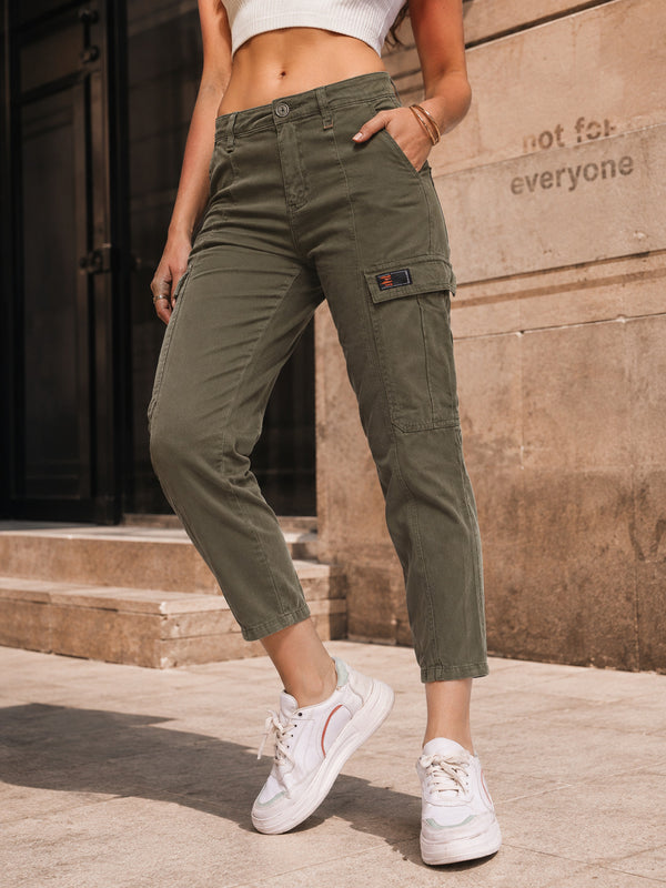 Women Olive Paneled Cargo Trouser