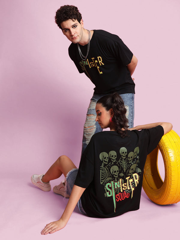 Women Black Halloween Theme Oversize Fit T-Shirt