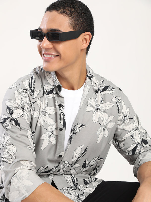 Men Printed Satin Regular Fit Spread Collar Shirt
