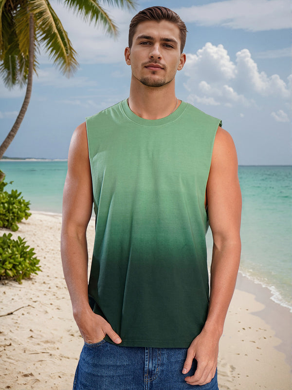 Men Green Ombrey Sleeveless T Shirt