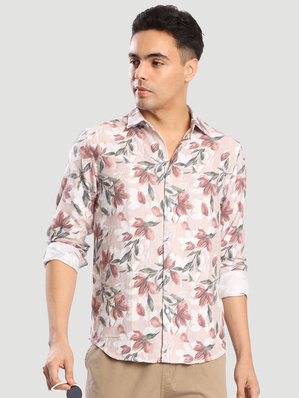 Mens Floral print textured Regular fit casual Shirt