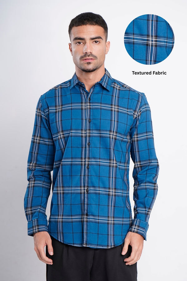Men Blue Checked Slim Fit Shirt