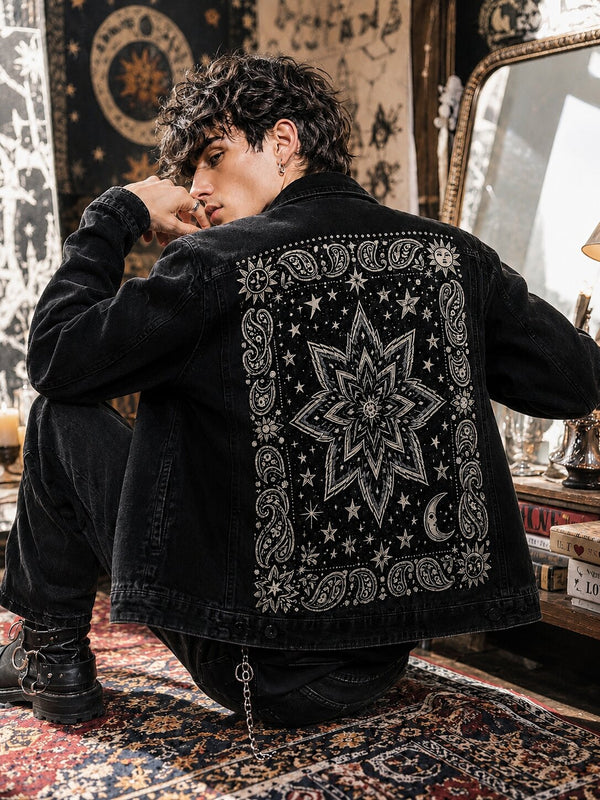 Unisex Mood Switch Relaxed Denim Jacket with Swappable Graphic Patch