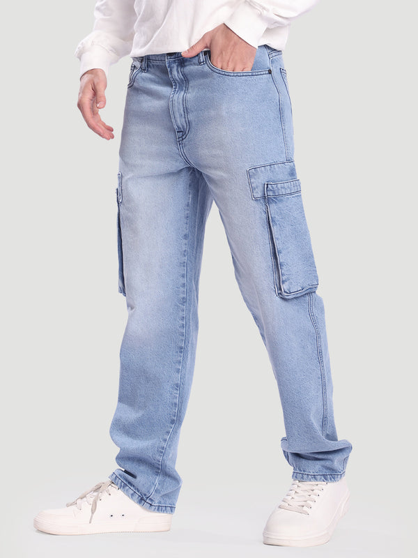 Men Blue Cargo Pocket faded jeans