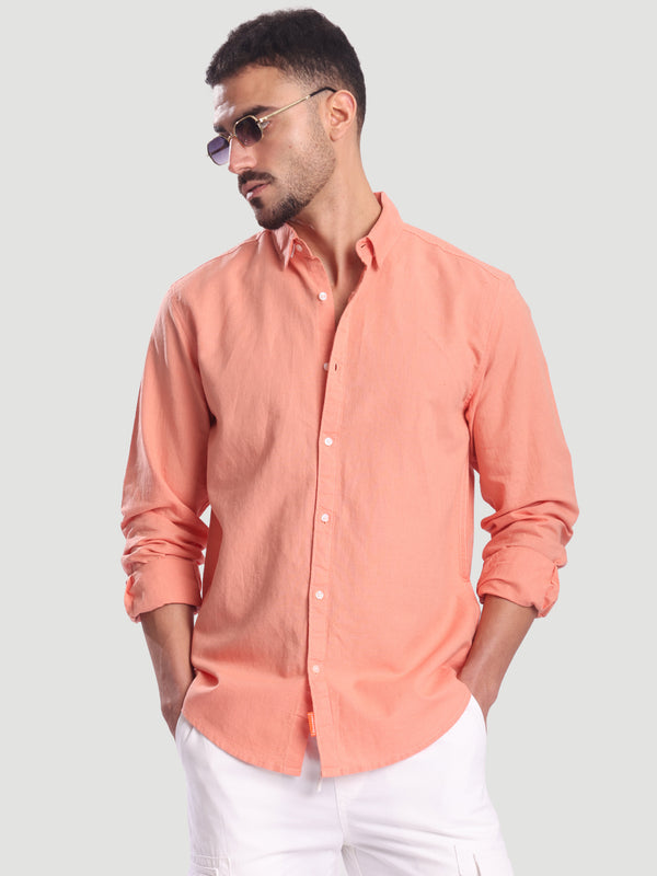Men Peach Regular fit Cotton Casual Shirt