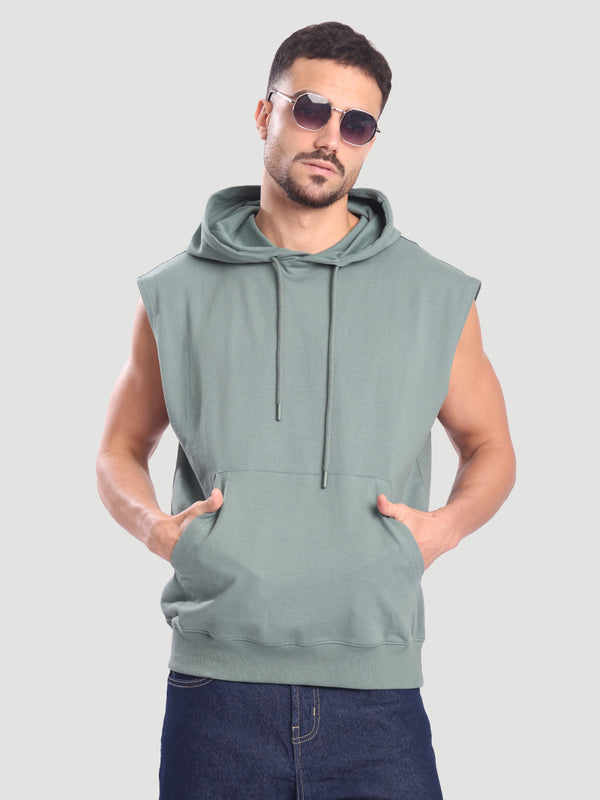 Men Sleeveless Hoodie with kangaroo pocket