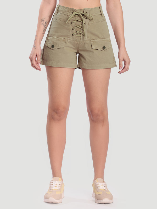Womens Relaxed Beige Shorts