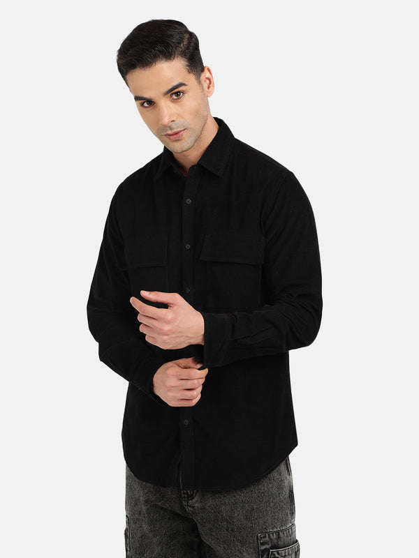 Men Black Solid Regular Fit Casual Shirt