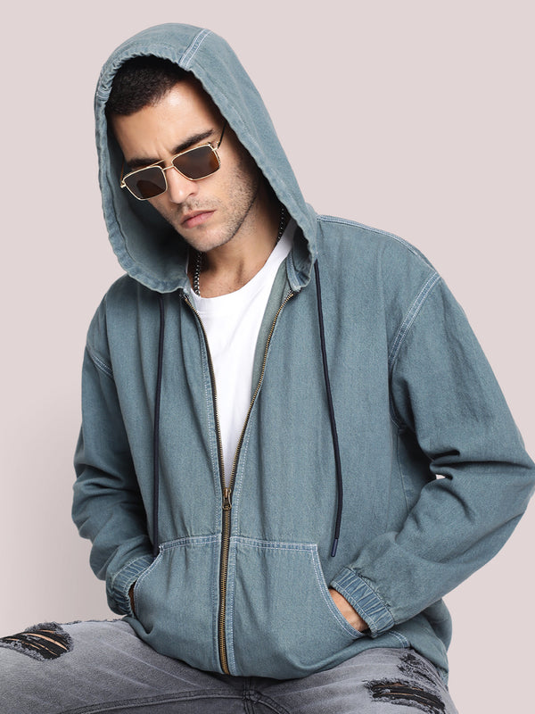 Men Tinted Oversize Hooded  Sustainable Denim Jacket