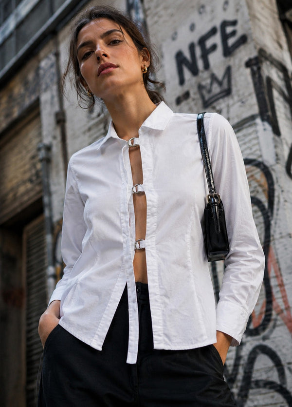 Women White Front Tie up Deatil Full Sleeve Shirt