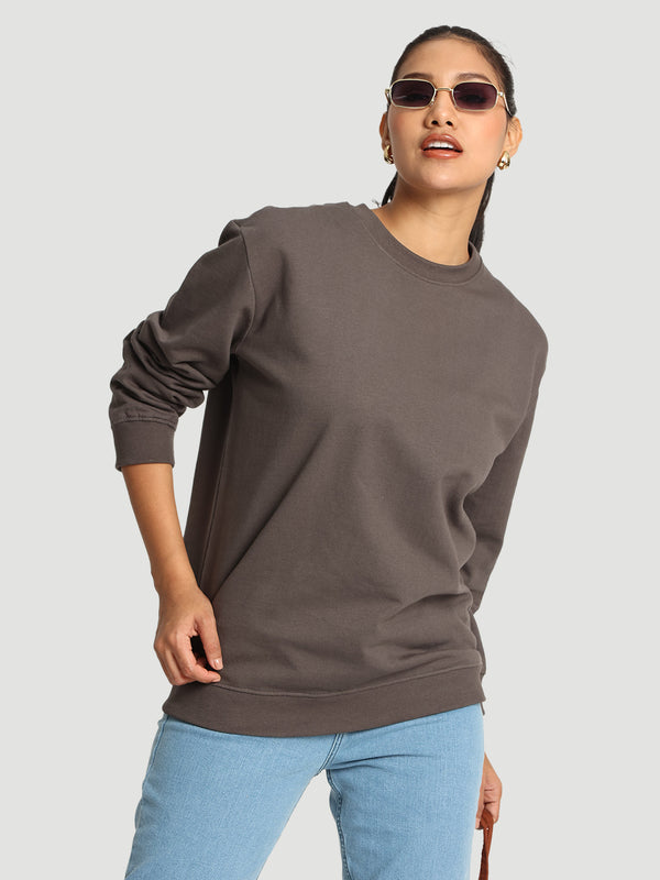 Women Relax Fit Grey Pullover Sweatshirt