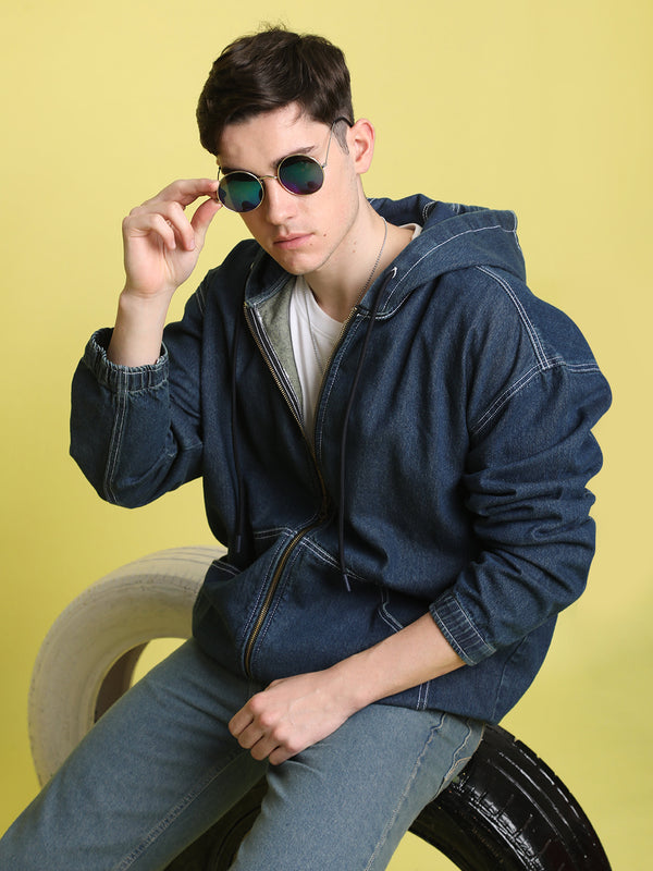 Men's Blue Sustainable Denim Hooded Jacket