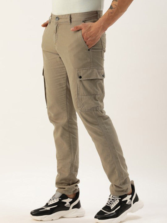 Men Solid Slim Fit Mid Rise Cargos Trousers