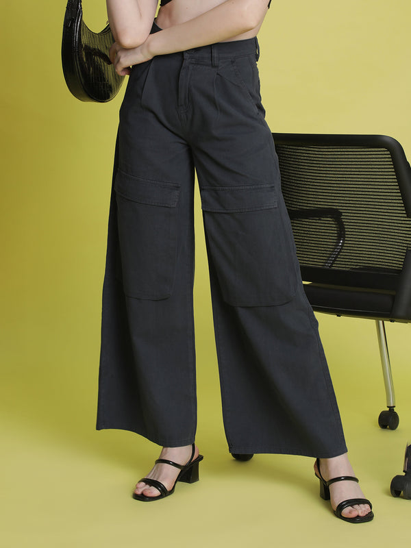 Women Dark Grey Cargo Trousers