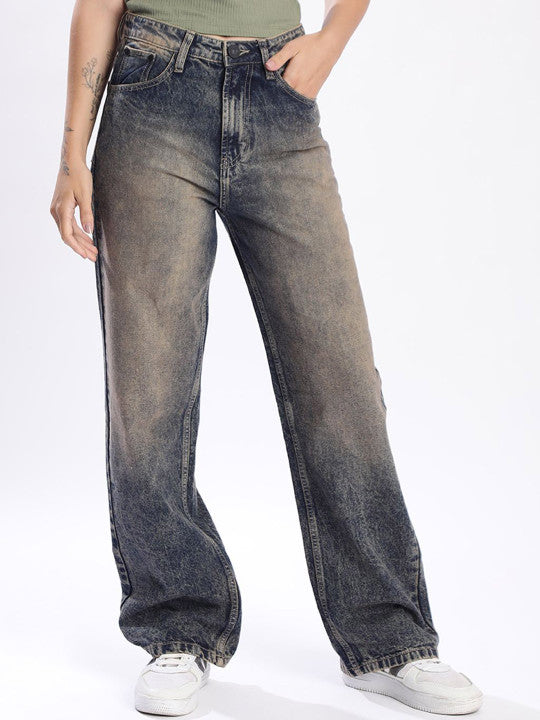Women Straight Fit High-Rise Heavy Fade Jeans