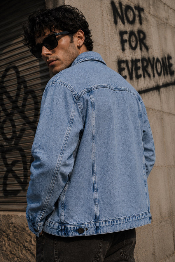 Unisex Mood Switch Relaxed Denim Jacket with Swappable Soild Patch