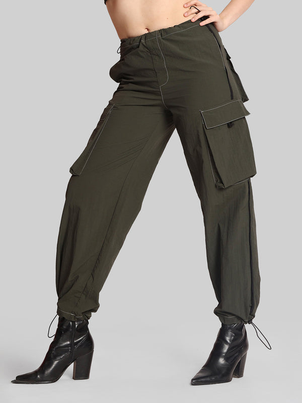 Women Loose Fit Pure Cotton Parachute Cargo Trouser
