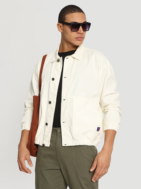 Men Oversize off white cotton bomber jacket