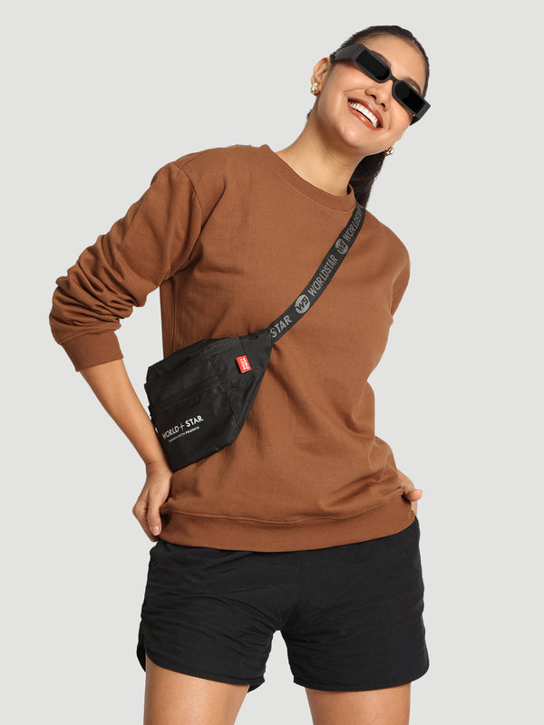 Women Relax Fit Brown Pullover Sweatshirt