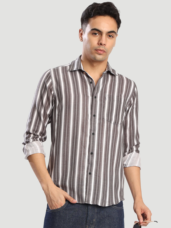 Mens Grey Striped Regular fit Casual full sleeves Shirt