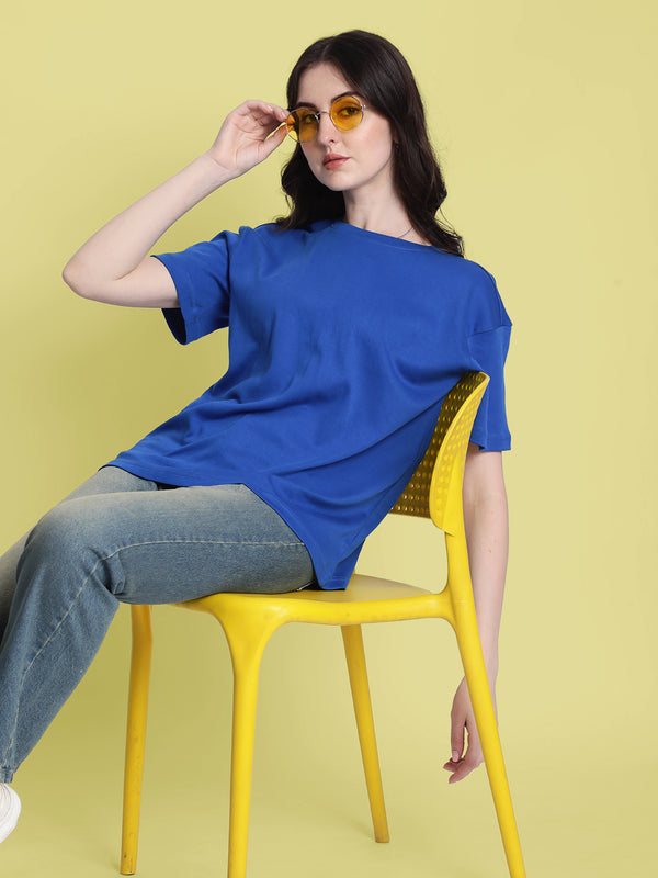 Women Royal Blue Oversized T-Shirt